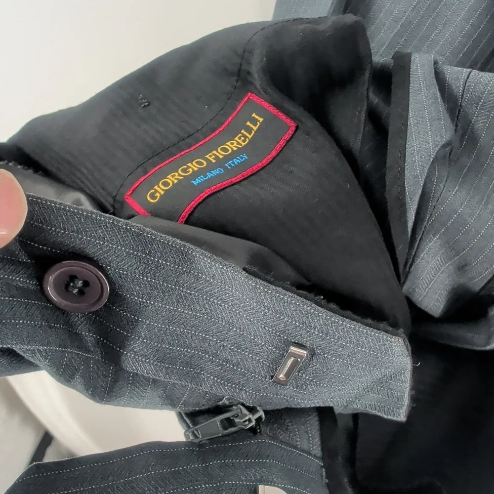 Vintage Giorgio Fiorelli Pine Striped 2-Piece Set Suit Jacket &‎ Pants Gray 46